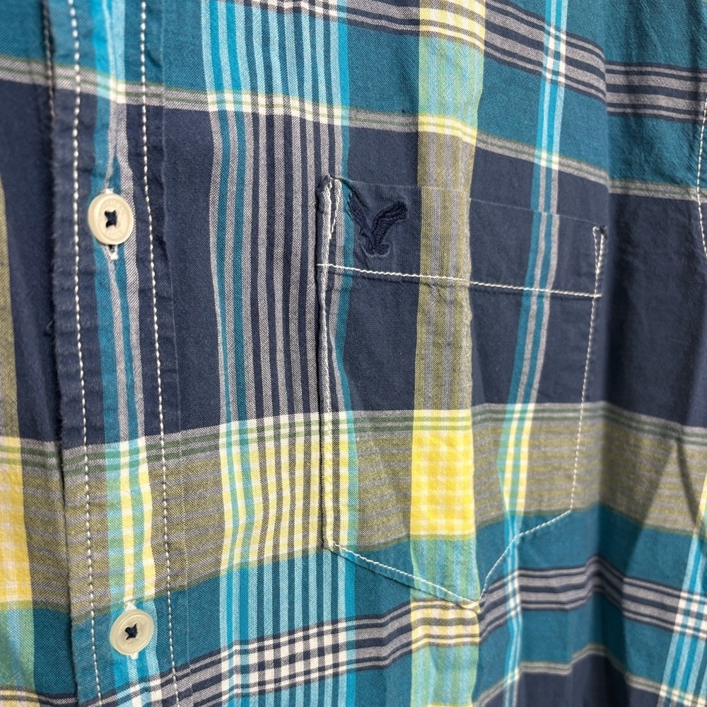 2 for 20$ - American Eagle Outfitters Blue and Yellow Plaid Shirt - 100% cotton - Picture 6 of 9